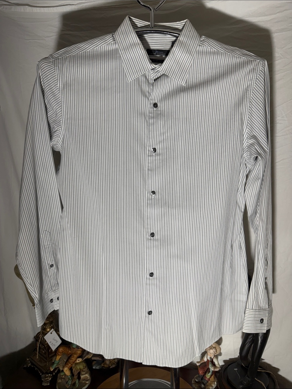 Marc Anthony White Dress Shirt with Thin Gray Stripes